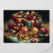 Chalk Drawing Christmas Bear Gift Candy Ornament 箔シーズンカード (正面)