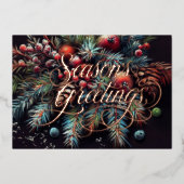 Chalk Drawing Christmas Floral Season's Greetings 箔シーズンカード (正面)