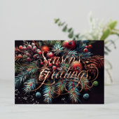 Chalk Drawing Christmas Floral Season's Greetings 箔シーズンカード (立ち正面)