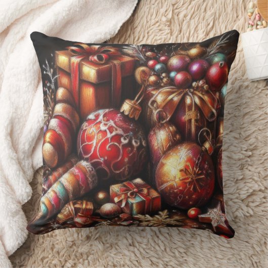 Chalk Drawing Christmas Gift Candy Ornament クッション (ブランケット)