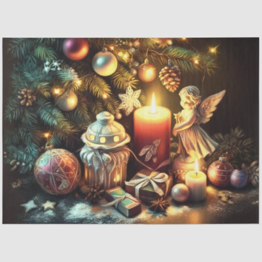 Chalk Drawing Christmas Tree Candle Angel 薄葉紙 (正面)