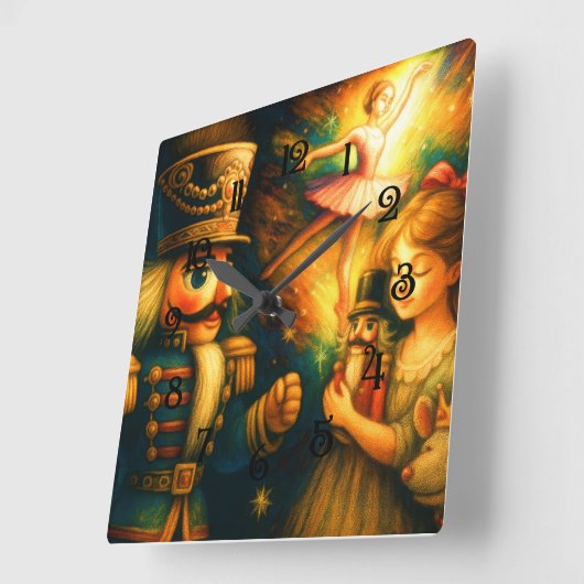 Chalk Drawing Cute Nutcracker Ballet Christmas スクエア壁時計 (傾斜)