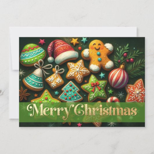 Chalk Drawing Decorated Christmas Cookies Green カード (正面)