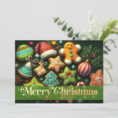 Chalk Drawing Decorated Christmas Cookies Green カード (スタンド正面)