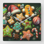 Chalk Drawing Decorated Christmas Cookies Green スクエア壁時計 (正面)