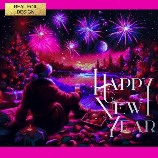 Chalk Drawing Inspirational New Year's Card 箔シーズンカード