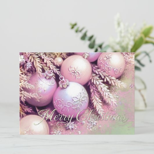 Chalk Drawing Soft Pinks Christmas Ornaments カード (スタンド正面)