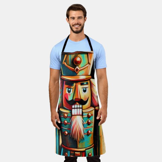 Chalk Illustration Christmas Nutcracker II エプロン (着用した状態)