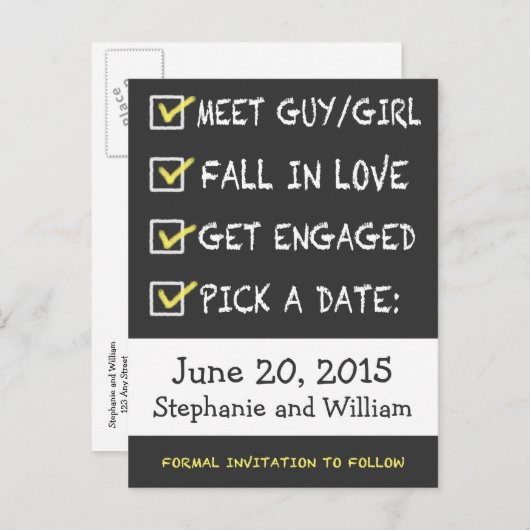 Chalkboardおもしろいチェックリスト日付の保存 案内ポストカード (正面/裏面)