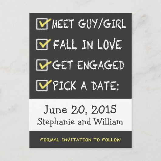 Chalkboardおもしろいチェックリスト日付の保存 案内ポストカード (正面)