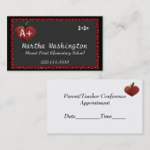 ChalkboardとハートApple先生名刺 予約カード (正面/裏面)