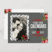 Chalkboardとバラ写真Save the Date 案内ポストカード (正面/裏面)