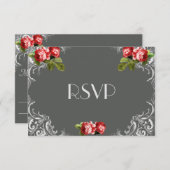 Chalkboardとバラ結婚式RSVP 出欠カード (正面/裏面)