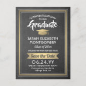 Chalkboardと金ゴールド卒業写真Save the Date 案内ポストカード (正面)