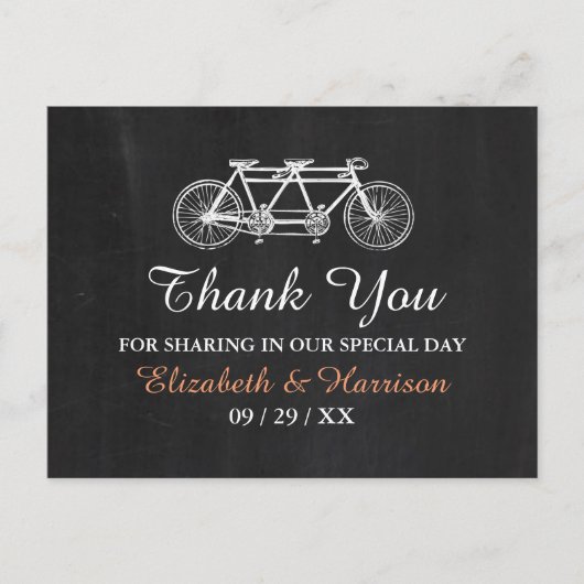 Chalkboardのタンデム結婚自転車 ポストカード (正面)