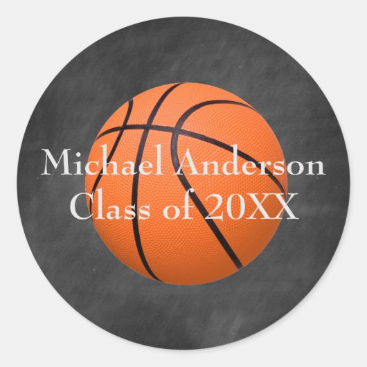 Chalkboardのバスケットボール – 卒業ステッカー ラウンドシール (正面)