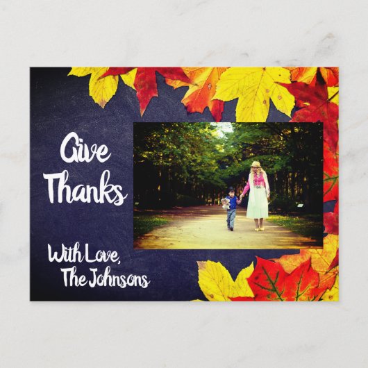 Chalkboardのパーソナライズされた写真 |感謝祭 ポストカード (正面)