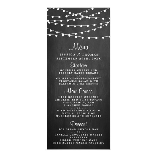 Chalkboardのメニューのストリングラ結婚イト ラックカード (正面)