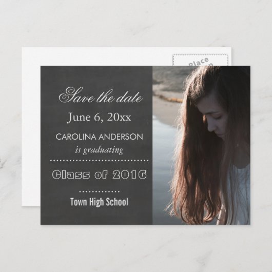 Chalkboardの大学院の写真日付を保存 案内ポストカード (正面/裏面)