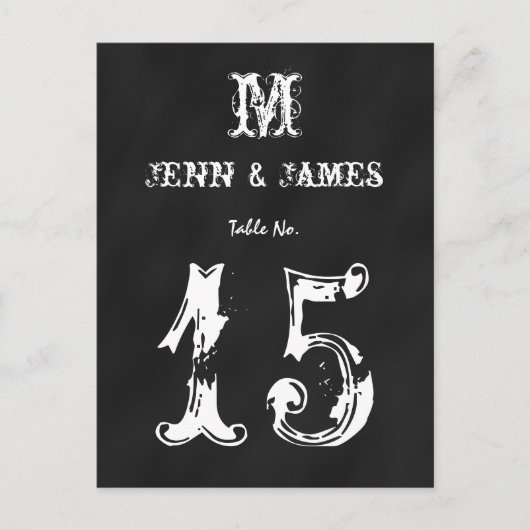 Chalkboardの素朴テー結婚ブル・ナンバー・カード ポストカード (正面)