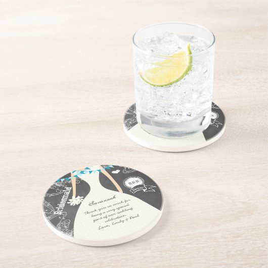 Chalkboardの結婚ガウンの花嫁メイドの形見ギフト コースター (側面)