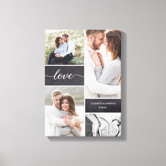 Chalkboardの結婚Photo Collage Loveスクリプト キャンバスプリント (正面)
