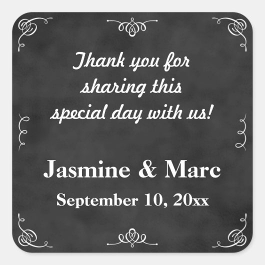 Chalkboardま結婚たはブライダルシャワー優先ステッカー スクエアシール (正面)