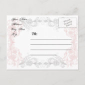 Chalkboardアンティークピンクフローラ日付投稿を保存 案内ポストカード (裏面)