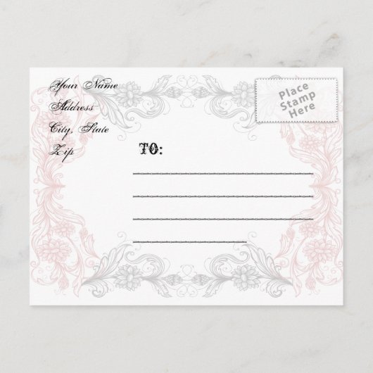 Chalkboardアンティークピンクフローラ日付投稿を保存 案内ポストカード (裏面)