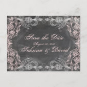 Chalkboardアンティークピンクフローラ日付投稿を保存 案内ポストカード (正面)