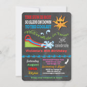 Chalkboardウォータースライドプール誕生日パーティー 招待状 (正面)