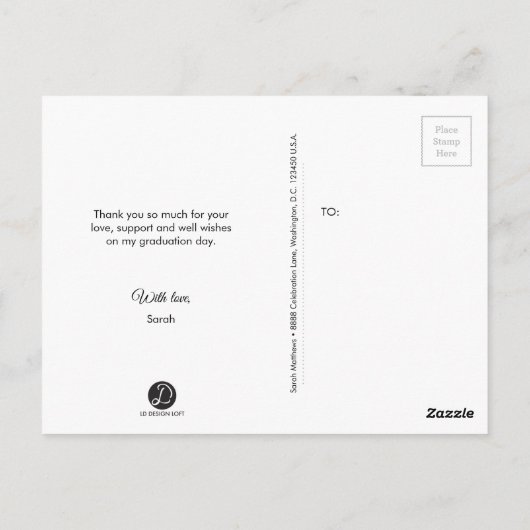 Chalkboardエッチング卒業ありがとう写真 ポストカード (裏面)