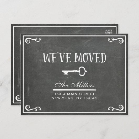 Chalkboardエレガント鍵の移動告知 案内ポストカード (正面/裏面)