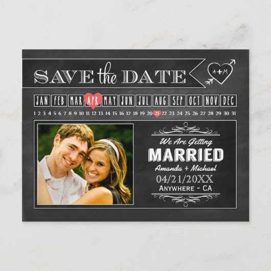 Chalkboardカレンダー写真Save The Date Cards 案内ポストカード (正面)