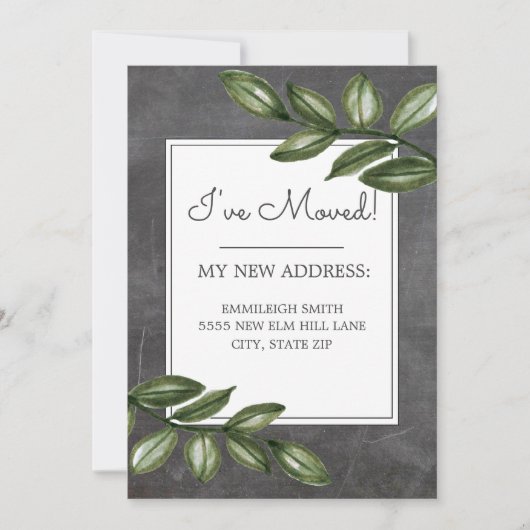 Chalkboardグリーン葉アドレス変更 招待状 (正面)