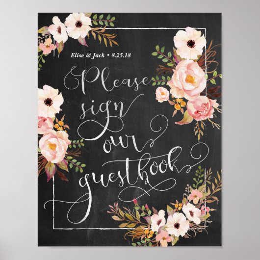 Chalkboardゲストブックポスターにご署名ください ポスター (正面)