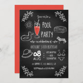 Chalkboardサマープール誕生日パーティーへの招待 招待状 (正面/裏面)