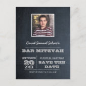 Chalkboardシルバーバー(ユダヤ教の)バル・ミツバー写真保存日 案内ポストカード (正面)