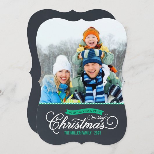 Chalkboardスクリプトクリスマスフォトカード シーズンカード (正面/裏面)