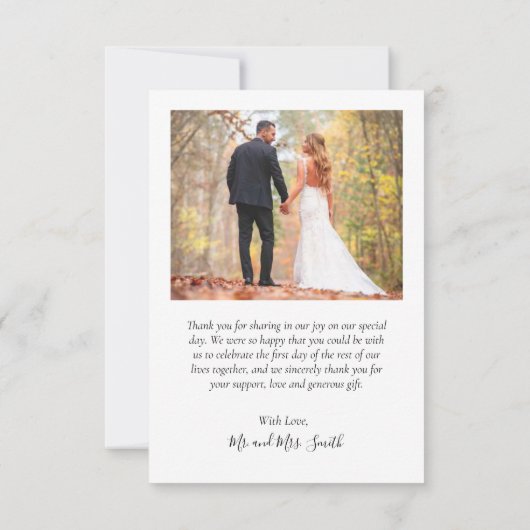 Chalkboardスクリプ素朴ト6フォトコラージュ結婚ズ サンキューカード (裏面)