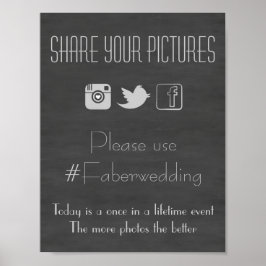 Chalkboardソーシャルメディ結婚アの写真のハッシュタグ記号 ポスター