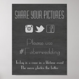 Chalkboardソーシャルメディ結婚アの写真のハッシュタグ記号 ポスター