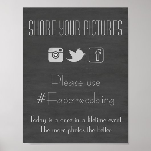 Chalkboardソーシャルメディ結婚アの写真のハッシュタグ記号 ポスター (正面)