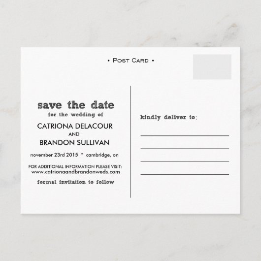 Chalkboardタイポグラフィ日付ポストカードの保存 案内ポストカード (裏面)