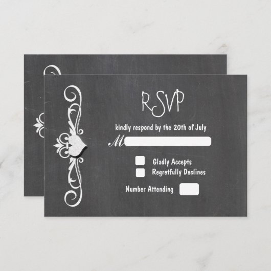 ChalkboardチョークハートウェディングRSVPカードの招待 出欠カード (正面/裏面)