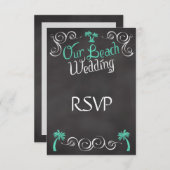 Chalkboardティール（緑がかった色）ビーチ結婚式マッチングRSVP返信 出欠カード (正面/裏面)