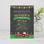 Chalkboardトラクター/ファームバースデーパーティー 招待状 (スタンド正面)