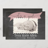 Chalkboardバナーガール誕生のお知らせ 案内状 (正面/裏面)