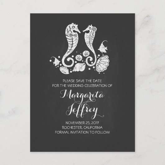 Chalkboardビーチ日付ポストカードを保存 案内ポストカード (正面)