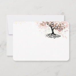 Chalkboardピンクハートリーフ結婚ツリーありがとう サンキューカード